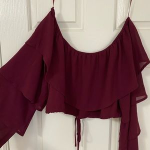 Off the Shoulder, Maroon Crop Top
